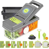 16-In-1 Multifunctional Vegetable Chopper & Slicer With Colander Basket And Storage Container – Heavy Duty Manual Food Cutter & Dicer - Malzio