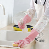 Long Reusable Dishwashing Gloves With Warm Fleece Lining – Extra Long Waterproof Rubber Cleaning Gloves, Anti-Slip, Heat Resistant For Kitchen, Laundry, And Household Use (Random Color)