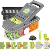 16-In-1 Multifunctional Vegetable Chopper & Slicer With Colander Basket And Storage Container – Heavy Duty Manual Food Cutter & Dicer