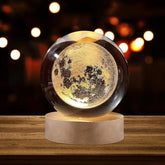 3D Galaxy Crystal Ball Lamp with Wooden LED Base | Moon Crystal Ball Decorative Night Light - Malzio