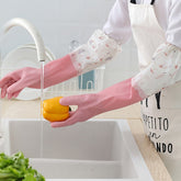 Long Reusable Dishwashing Gloves With Warm Fleece Lining – Extra Long Waterproof Rubber Cleaning Gloves, Anti-Slip, Heat Resistant For Kitchen, Laundry, And Household Use (Random Color) - Malzio