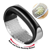 Manual Garlic Press Rocker with Handle | Stainless Steel Garlic Crusher, Mincer & Slicer Kitchen Tool - Malzio