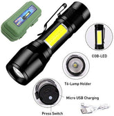 Metal COB Flashlight Torch | Mini LED Rechargeable Work Light | Emergency Penlight | Portable Pocket Torch | Waterproof - Malzio