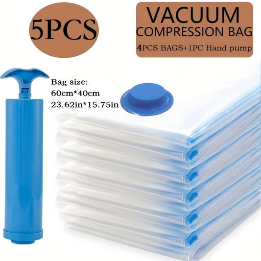 Vacuum Storage Bags Set (5 Bags + 1 Hand Pump) for Blankets & Travel Space Saver Bags for Clothes & Bedding