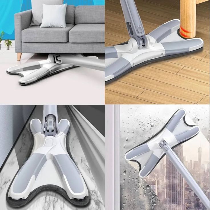 Rotating X Mop Flat Microfiber Floor Mop with 360° Squeeze System and Replaceable Cloth Heads