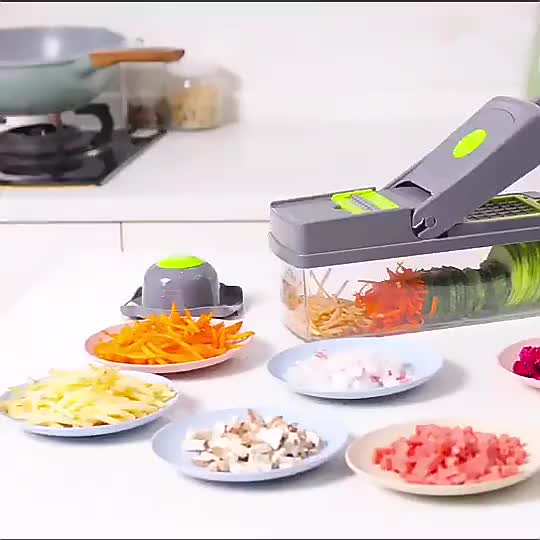 16-In-1 Multifunctional Vegetable Chopper & Slicer With Colander Basket And Storage Container – Heavy Duty Manual Food Cutter & Dicer - Malzio