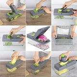 16-In-1 Multifunctional Vegetable Chopper & Slicer With Colander Basket And Storage Container – Heavy Duty Manual Food Cutter & Dicer - Malzio