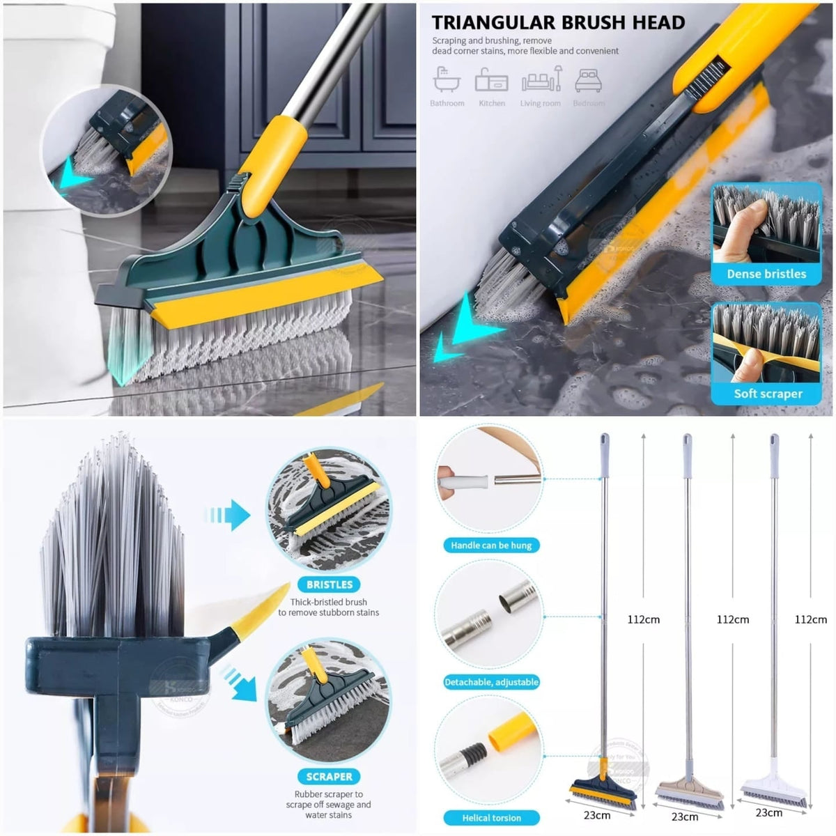 2-In-1 Floor Cleaning Brush With 120° Rotating Head | Multipurpose Scrubber For Bathroom, Tiles & Windows - Malzio