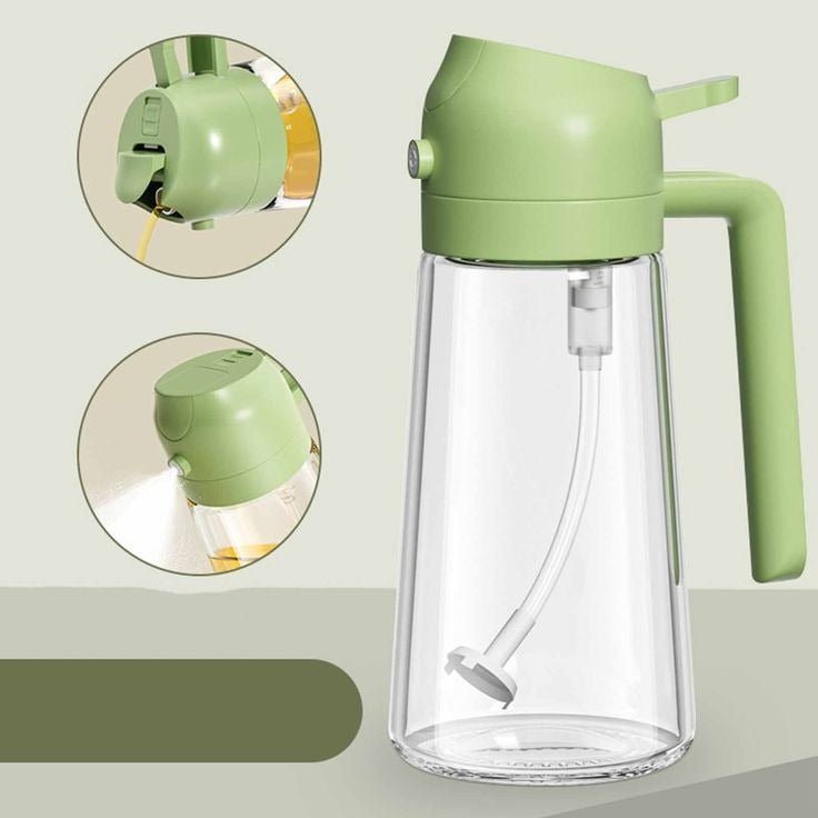 2-In-1 Oil Spray Bottle | Adjustable Mist & Dispenser | 470ml Leak-Proof Glass Container | For Cooking, BBQ, Baking & Air Fryer 470ml (Random Color) - Malzio