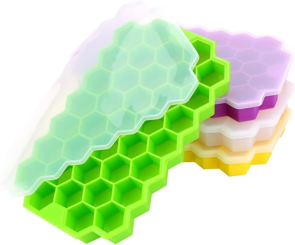 Silicone Ice Cube Tray 37 Grid with Lid | Honeycomb Ice Maker Reusable Ice Container for Coffee & Juice (Random Color) – 1 Pc ❄️🧊