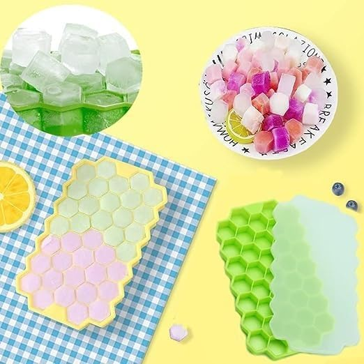 Silicone Ice Cube Tray 37 Grid with Lid | Honeycomb Ice Maker Reusable Ice Container for Coffee & Juice (Random Color) – 1 Pc ❄️🧊