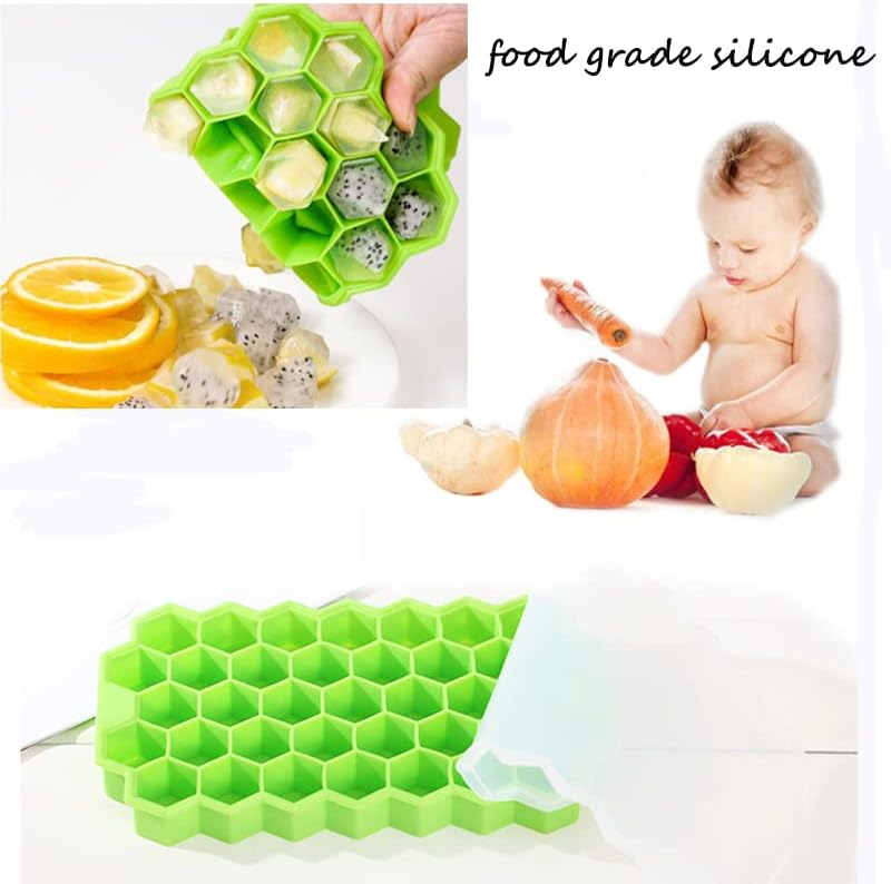 Silicone Ice Cube Tray 37 Grid with Lid | Honeycomb Ice Maker Reusable Ice Container for Coffee & Juice (Random Color) – 1 Pc ❄️🧊