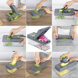 16-In-1 Multifunctional Vegetable Chopper & Slicer With Colander Basket And Storage Container – Heavy Duty Manual Food Cutter & Dicer