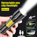 Metal COB Flashlight Torch | Mini LED Rechargeable Work Light | Emergency Penlight | Portable Pocket Torch | Waterproof