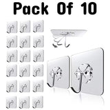 Transparent Self-Adhesive Wall Hooks Sticker – Strong Hold, No Drill, Damage-Free Hanging - Pack Of 10