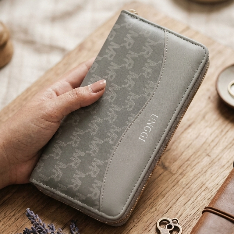 Unggi Wallet – Stylish Zip Around Wallet For Women (Gray)