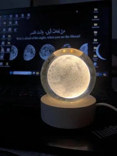 3D Galaxy Crystal Ball Lamp with Wooden LED Base | Moon Crystal Ball Decorative Night Light