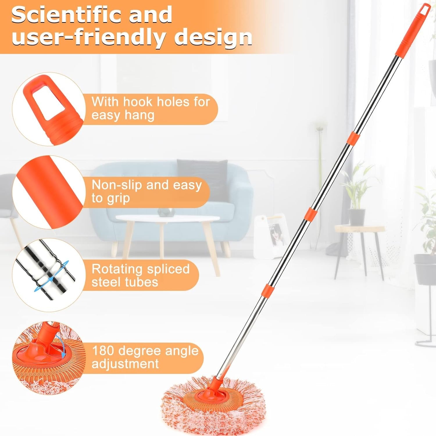 Multi-Functional Spin Mop with Extendable Stainless Steel Handle | 360° Rotating Floor Cleaning Mop