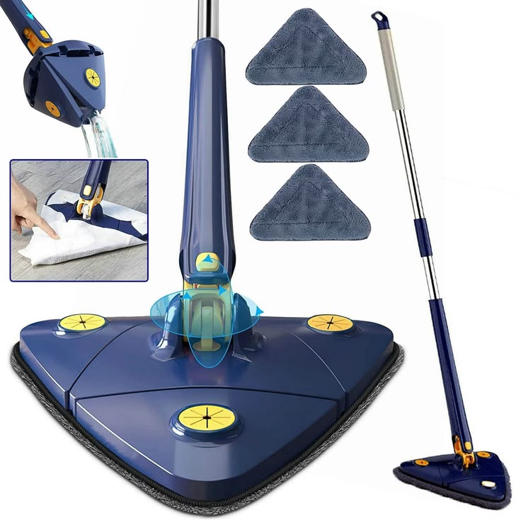 Extendable Triangle Mop 360° Twist Squeeze | Window, Glass, Bathroom, Floor & Ceiling Cleaning Mop (Random Color)