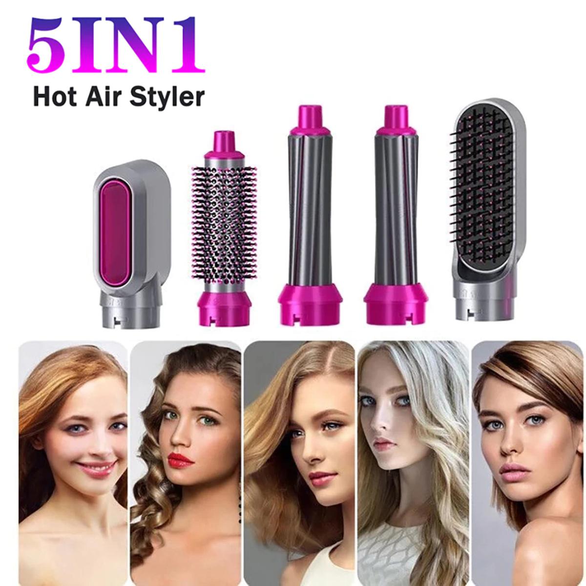 5-in-1 Electric Hair Dryer Brush | Blow Dryer, Hair Straightener, Curler &amp; Detachable Styling Brush Kit with Negative Ion Technology (Random Color) - Malzio