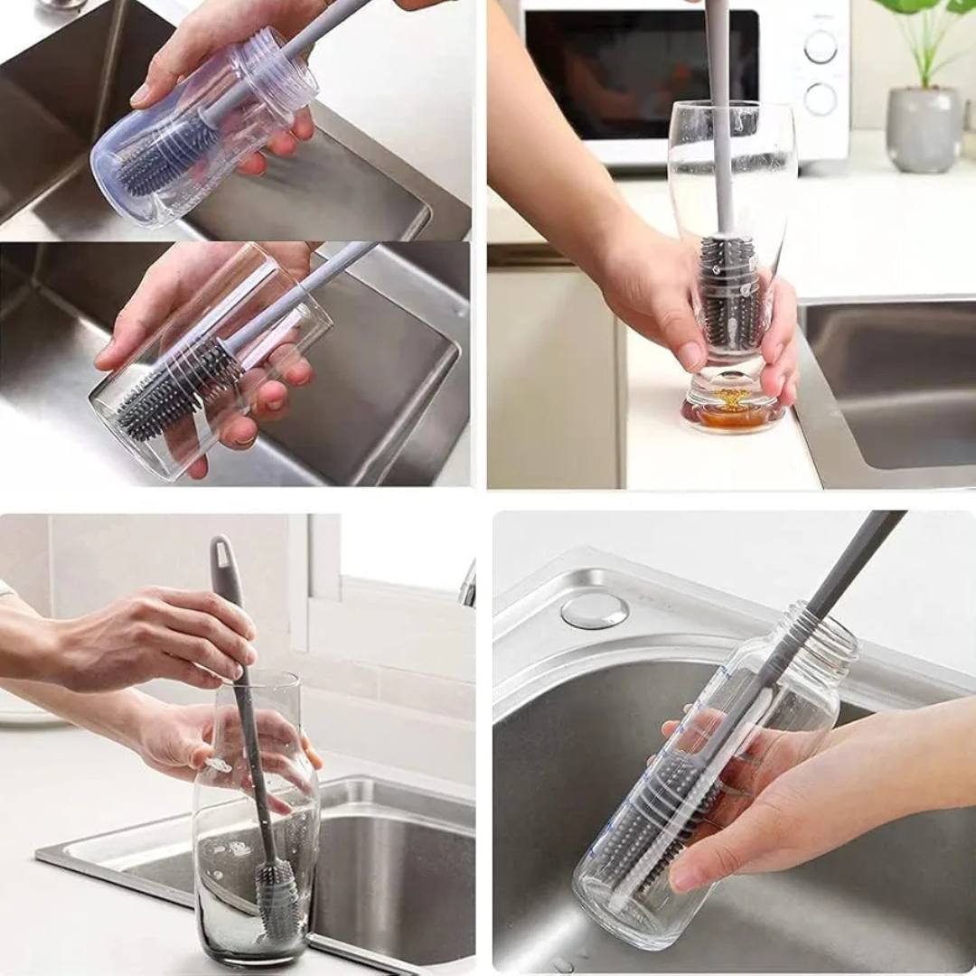 1 Pc Silicone Feeder Bottle, Glass & Cup Cleaning Brush with Long Handle (Random Color)