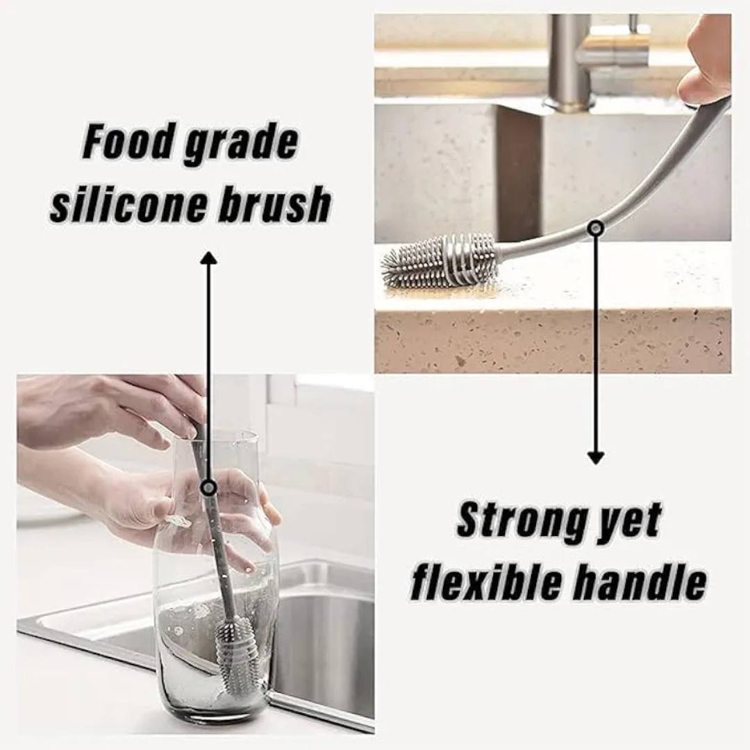 1 Pc Silicone Feeder Bottle, Glass & Cup Cleaning Brush with Long Handle (Random Color)