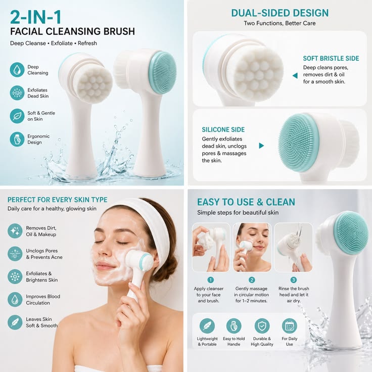 Double-Sided Silicone Face Cleanser | Portable Facial Cleansing &  Massage Brush