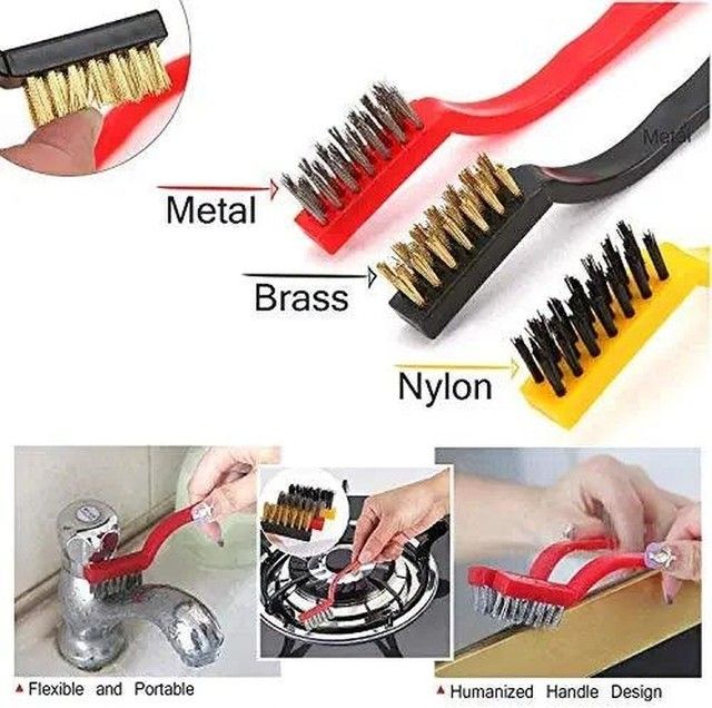 Gas Stove Cleaning Wire Brush Kitchen Tool | Metal Fiber Cleaning Brush Set of 3