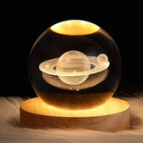 3D Galaxy Crystal Ball Lamp with Wooden LED Base | Moon Crystal Ball Decorative Night Light