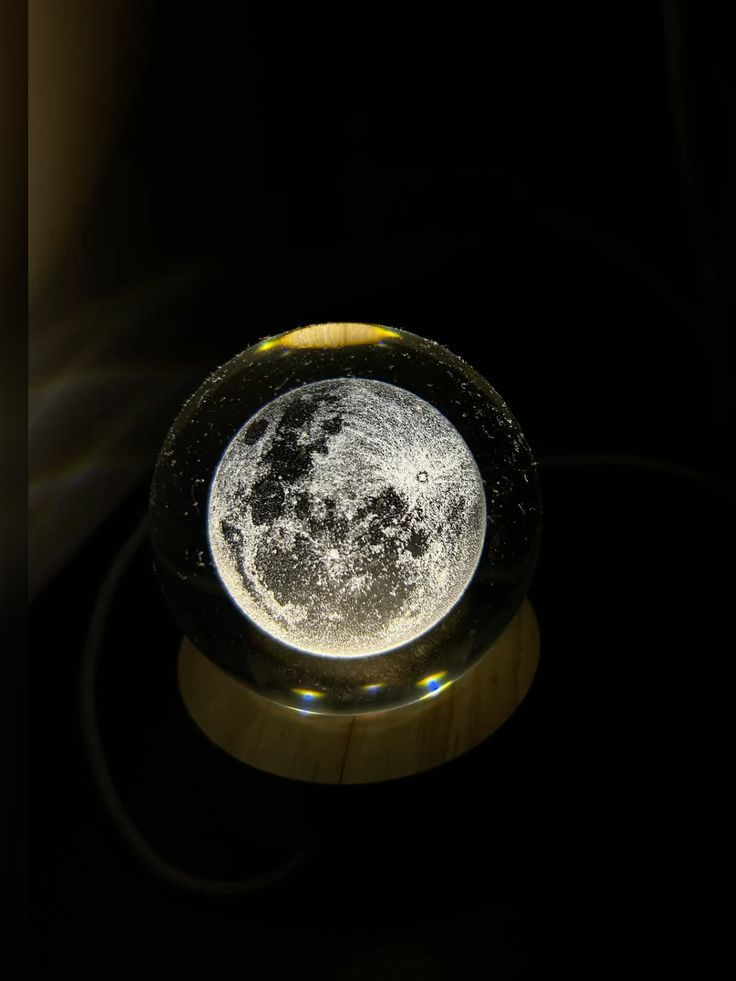 3D Galaxy Crystal Ball Lamp with Wooden LED Base | Moon Crystal Ball Decorative Night Light