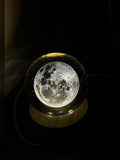 3D Galaxy Crystal Ball Lamp with Wooden LED Base | Moon Crystal Ball Decorative Night Light