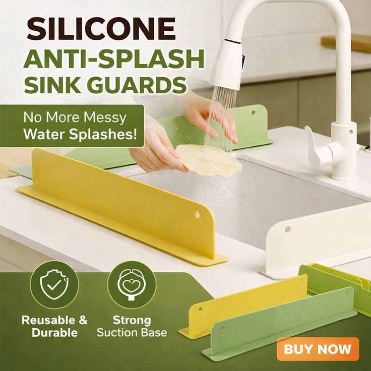 Reusable Silicone Sink Splash Guard – 14 Inch Splashproof Countertop Water Barrier with Suction Cups (Random Color) ✨