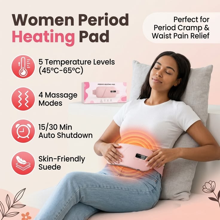 Portable Menstrual Heating Pad Belt for Women | Electric Period Pain Relief Massager with 3 Heat Levels &amp; 4 Massage Modes (With Box)
