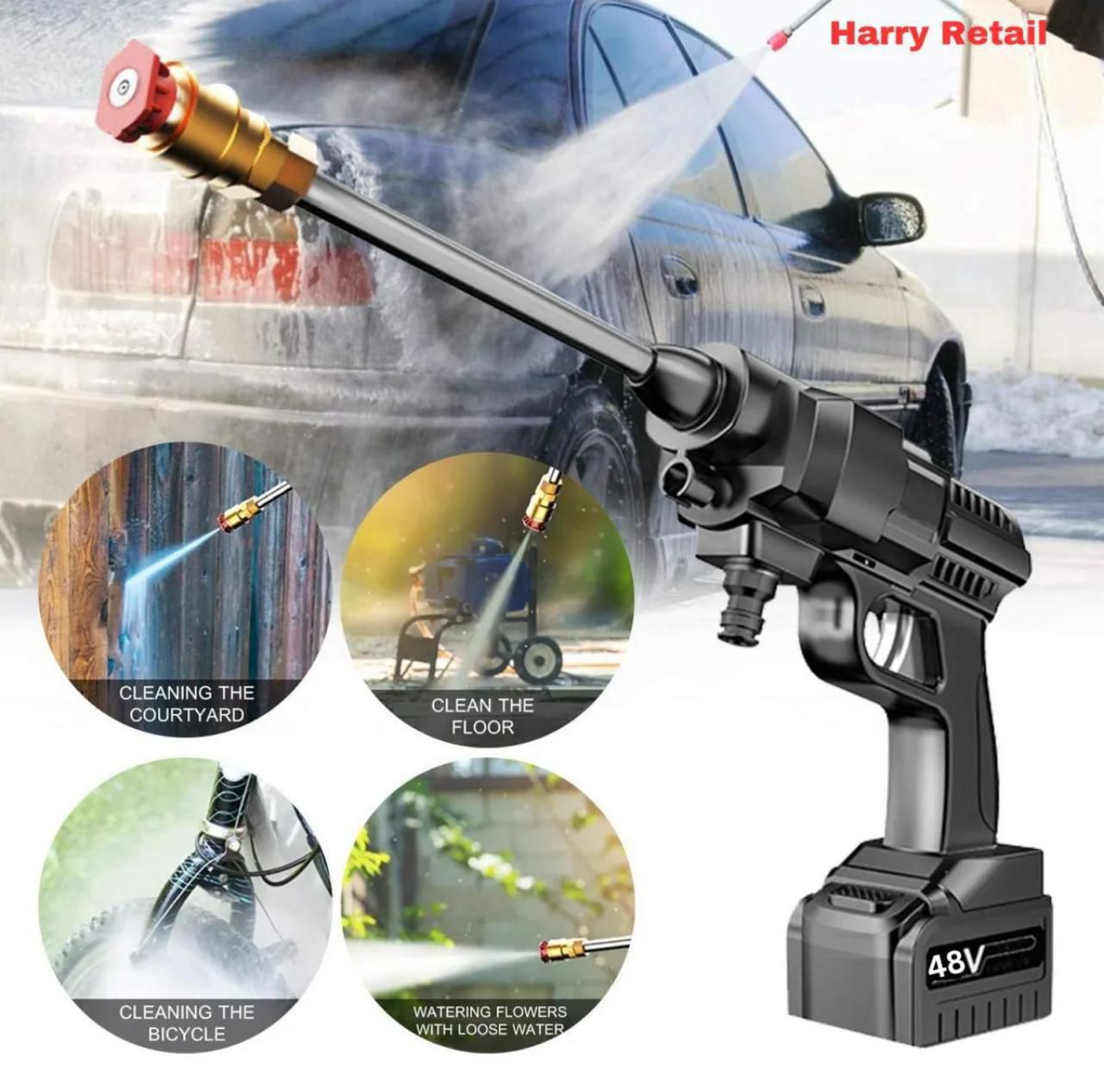 Automatic Cordless Car Wash Spray Gun | 48V High Pressure Lithium Battery | Wireless Foam Jet Washer (Double Battery) - Malzio