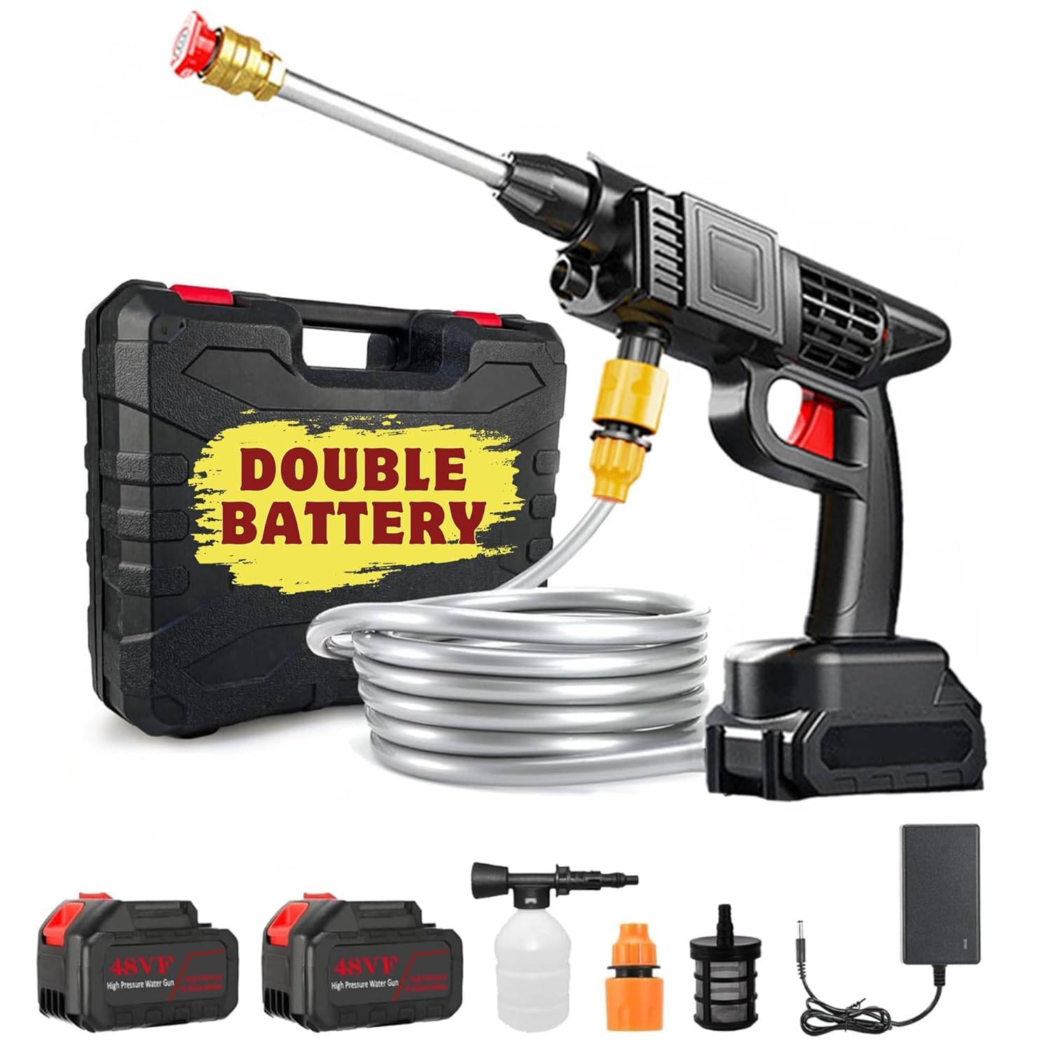 Automatic Cordless Car Wash Spray Gun | 48V High Pressure Lithium Battery | Wireless Foam Jet Washer (Double Battery) - Malzio