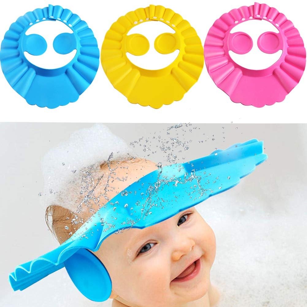 Baby Shower Cap with Stopper | Soft Silicone Baby Bath Cap for Shampoo & Water Protection (Random Color) - Malzio