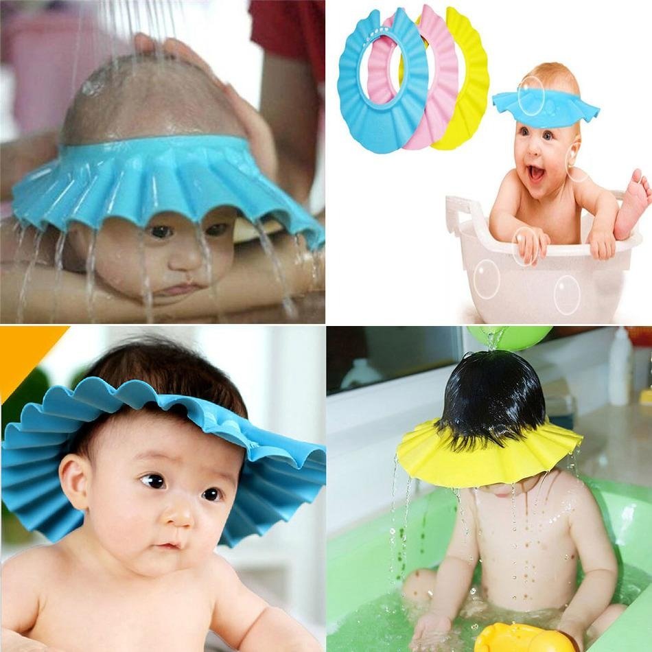 Baby Shower Cap with Stopper | Soft Silicone Baby Bath Cap for Shampoo & Water Protection (Random Color) - Malzio