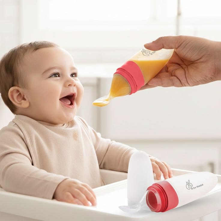 Baby Spoon Feeder | 90ml Silicone Feeding Bottle with Spoon for Infants & Toddlers - Malzio
