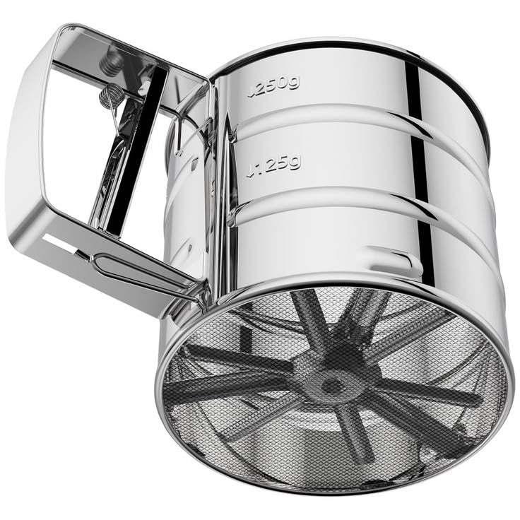Flour Sifter Stainless Steel | Double Layer Fine Mesh Baking Sifter with One-Hand Press Crank for Cakes & Pastries - Malzio