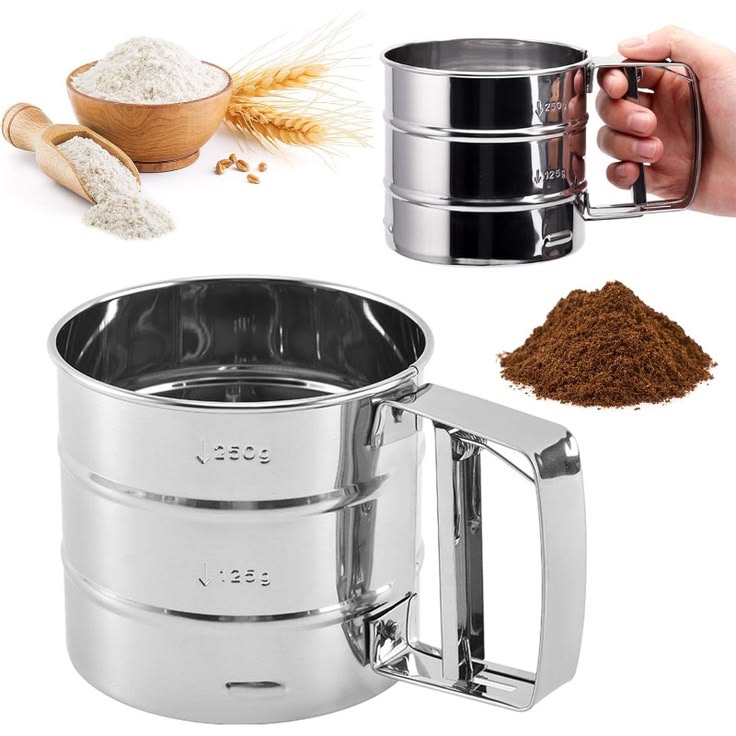 Flour Sifter Stainless Steel | Double Layer Fine Mesh Baking Sifter with One-Hand Press Crank for Cakes & Pastries - Malzio