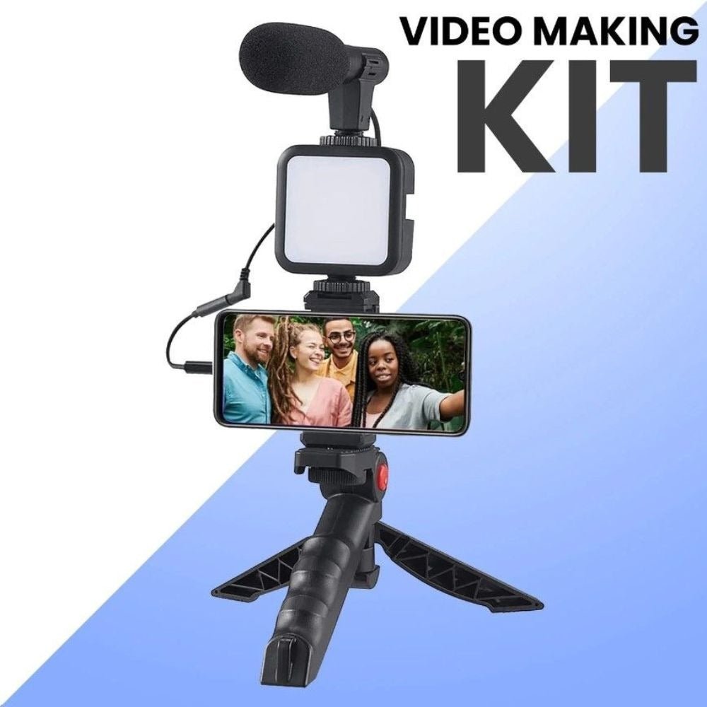 High Quality Vlogging Kit | Mobile & DSLR Accessories | Tripod, Mic & 360° LED Video Recording Setup - Malzio