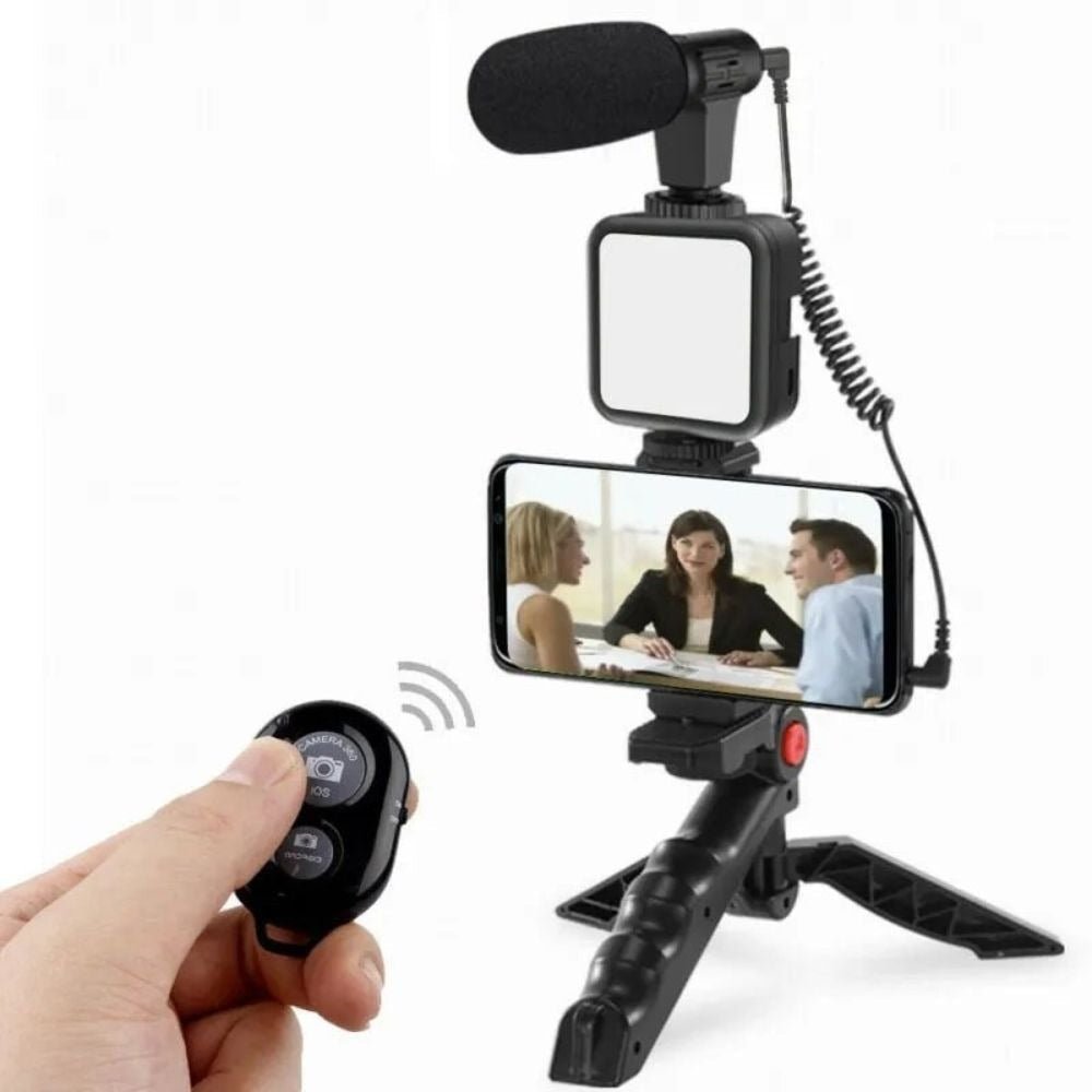 High Quality Vlogging Kit | Mobile & DSLR Accessories | Tripod, Mic & 360° LED Video Recording Setup - Malzio