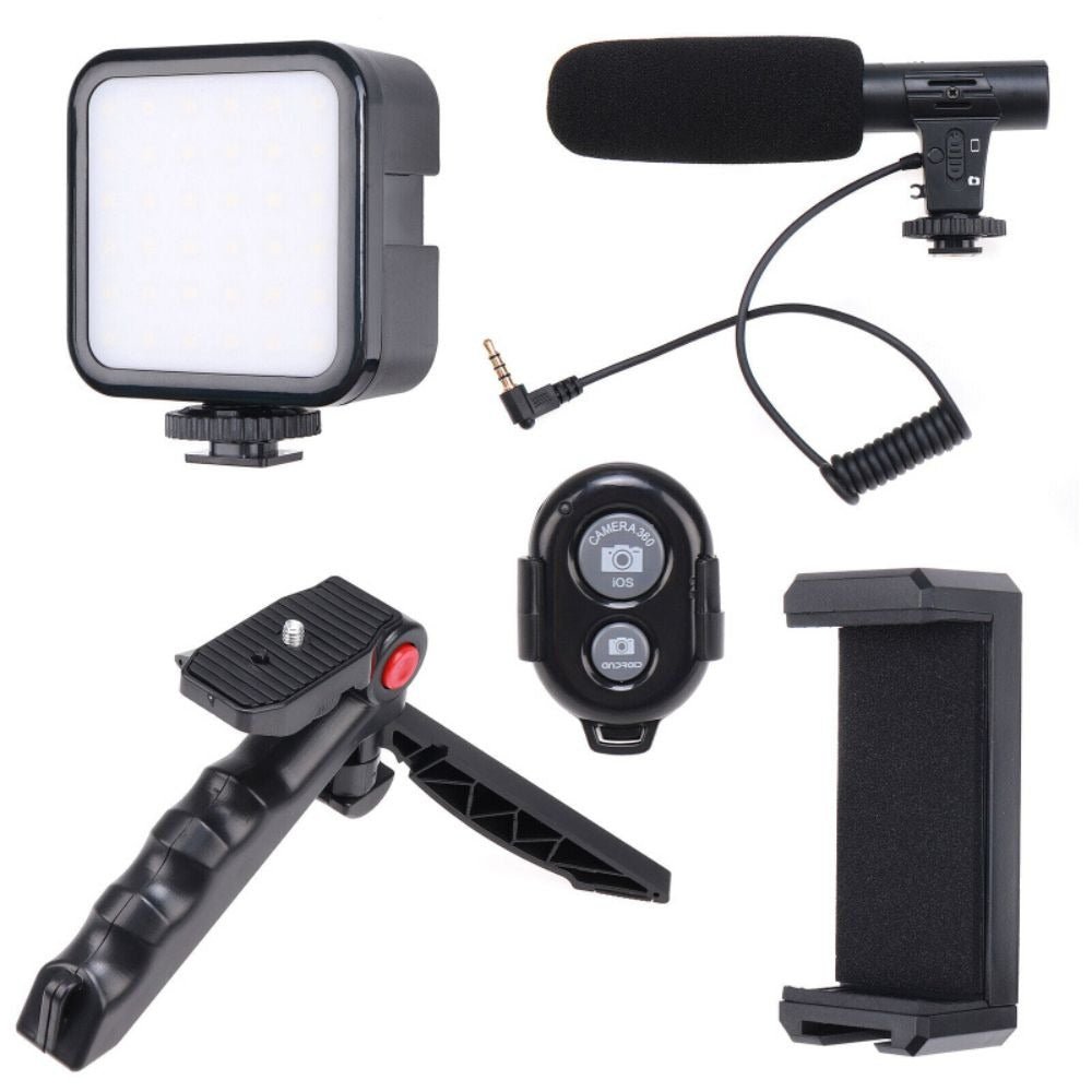 High Quality Vlogging Kit | Mobile & DSLR Accessories | Tripod, Mic & 360° LED Video Recording Setup - Malzio