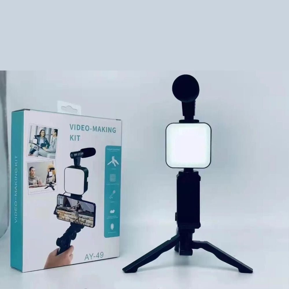 High Quality Vlogging Kit | Mobile & DSLR Accessories | Tripod, Mic & 360° LED Video Recording Setup - Malzio