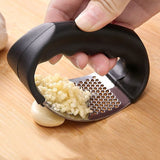 Manual Garlic Press Rocker with Handle | Stainless Steel Garlic Crusher, Mincer & Slicer Kitchen Tool - Malzio