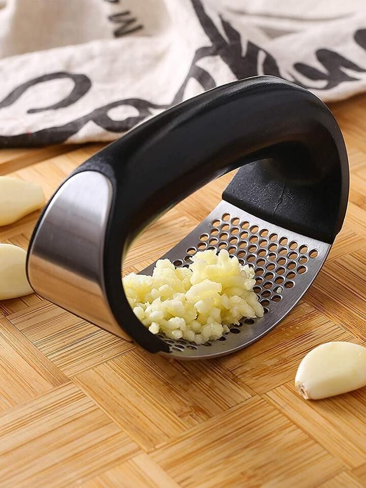 Manual Garlic Press Rocker with Handle | Stainless Steel Garlic Crusher, Mincer & Slicer Kitchen Tool - Malzio