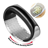 Manual Garlic Press Rocker with Handle | Stainless Steel Garlic Crusher, Mincer & Slicer Kitchen Tool - Malzio