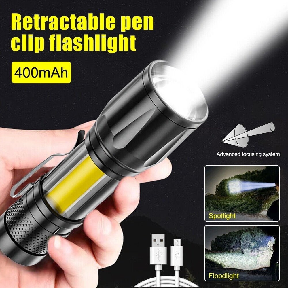 Metal COB Flashlight Torch | Mini LED Rechargeable Work Light | Emergency Penlight | Portable Pocket Torch | Waterproof - Malzio