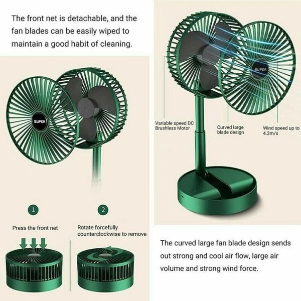 Rechargeable Portable Telescopic Folding Table Fan – 3-Speed Adjustable Desk Fan (Random Color) - Malzio