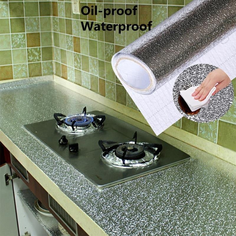 Self-Adhesive Kitchen Oil-Proof Sticker Roll | Waterproof Aluminium Foil Sheet | DIY Wallpaper 45×150cm - Malzio